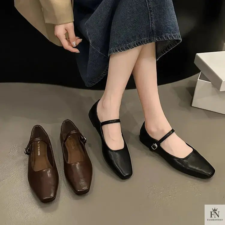 Square Toe Mary Jane Flats - Fashionnsio