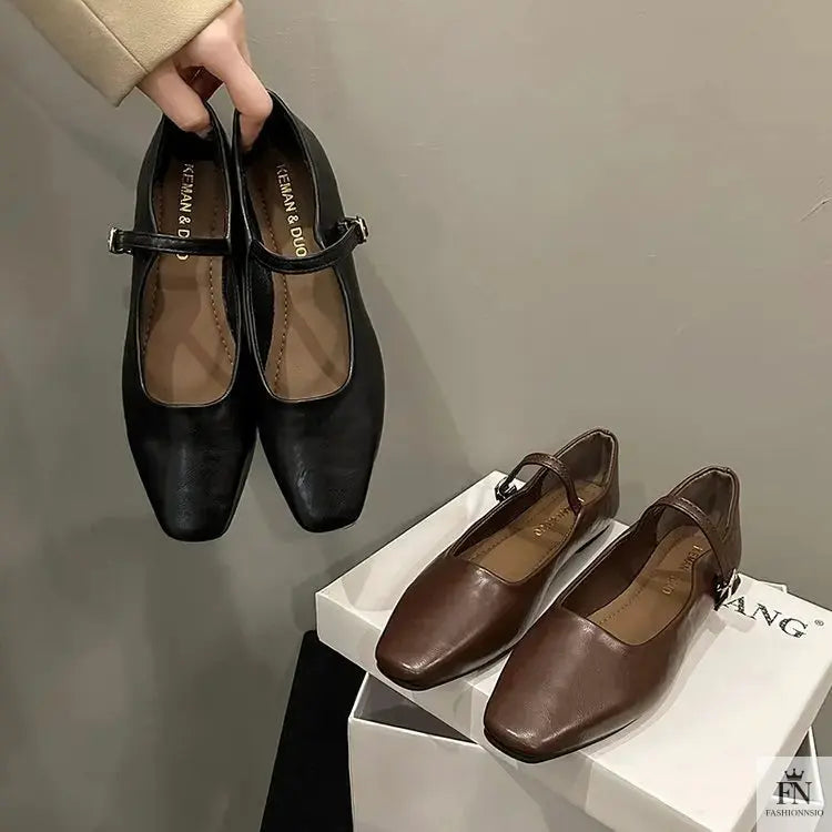 Square Toe Mary Jane Flats - Fashionnsio