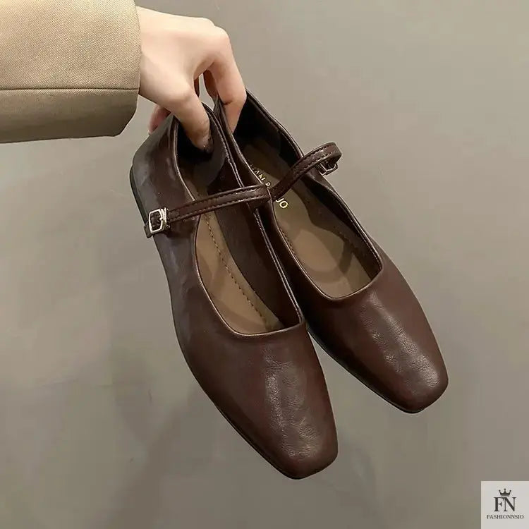 Square Toe Mary Jane Flats - Fashionnsio