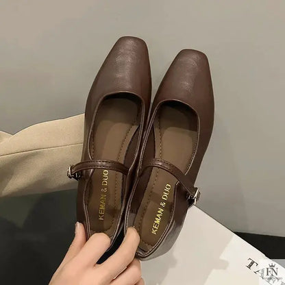 Square Toe Mary Jane Flats - Fashionnsio