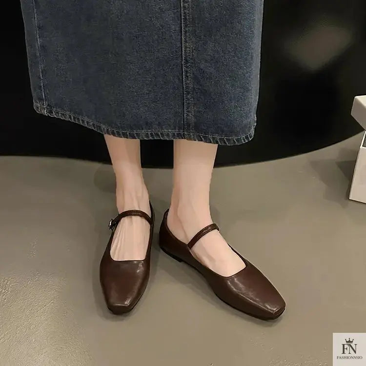 Square Toe Mary Jane Flats - Fashionnsio