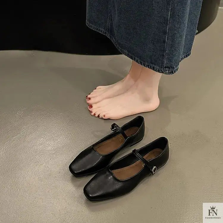 Square Toe Mary Jane Flats - Fashionnsio