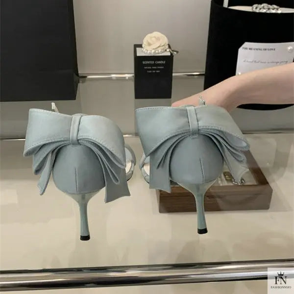 Square Toe Satin Bow Heels - Fashionnsio