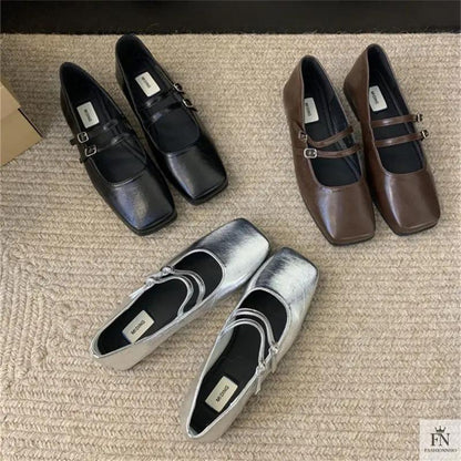 Square Toe Strap Women Flats - Fashionnsio