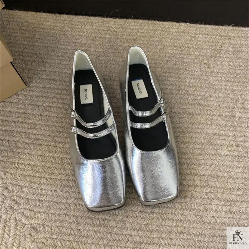 Square Toe Strap Women Flats - Fashionnsio