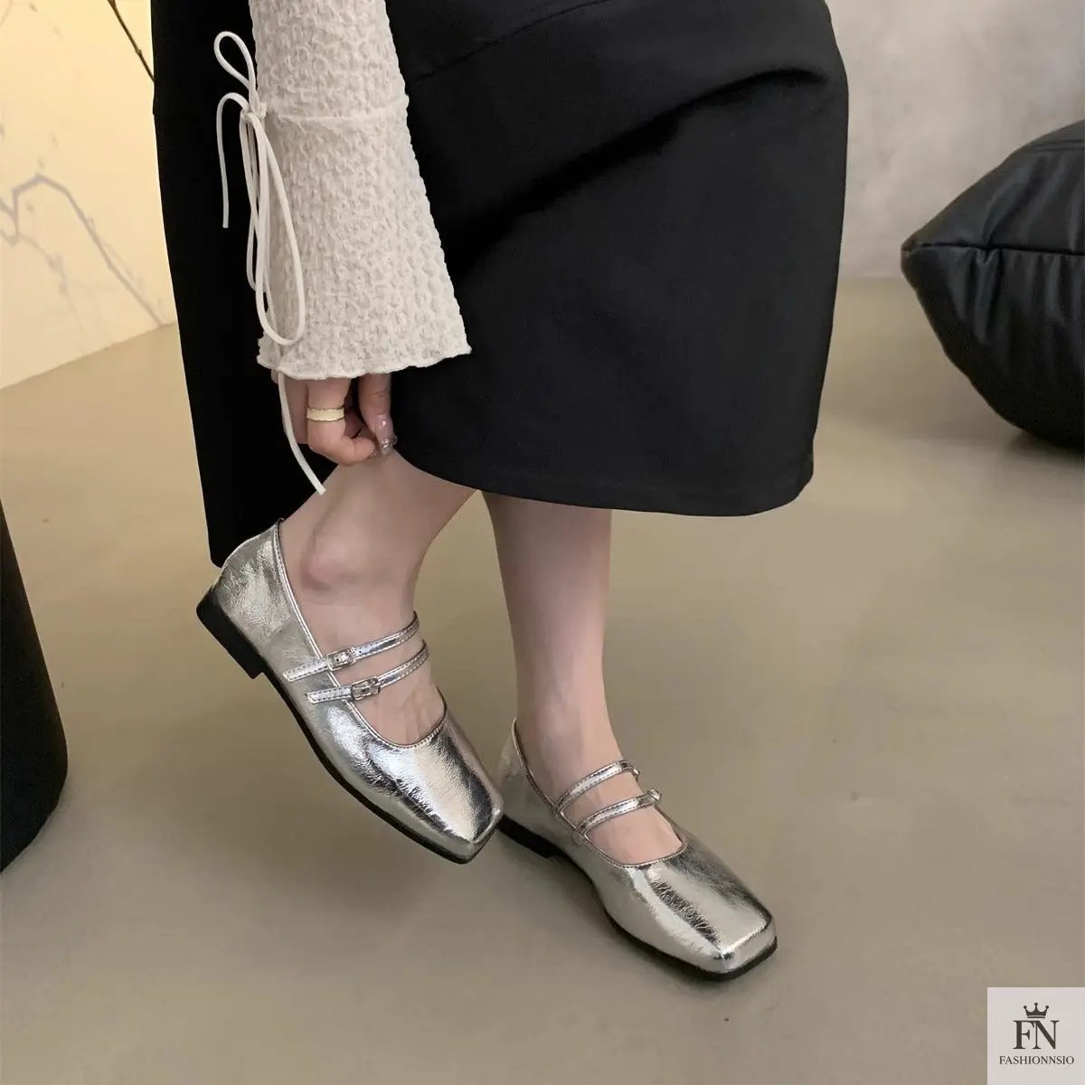 Square Toe Strap Women Flats - Fashionnsio