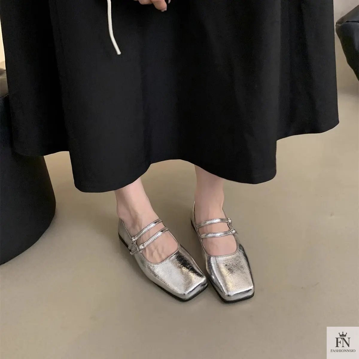 Square Toe Strap Women Flats - Fashionnsio