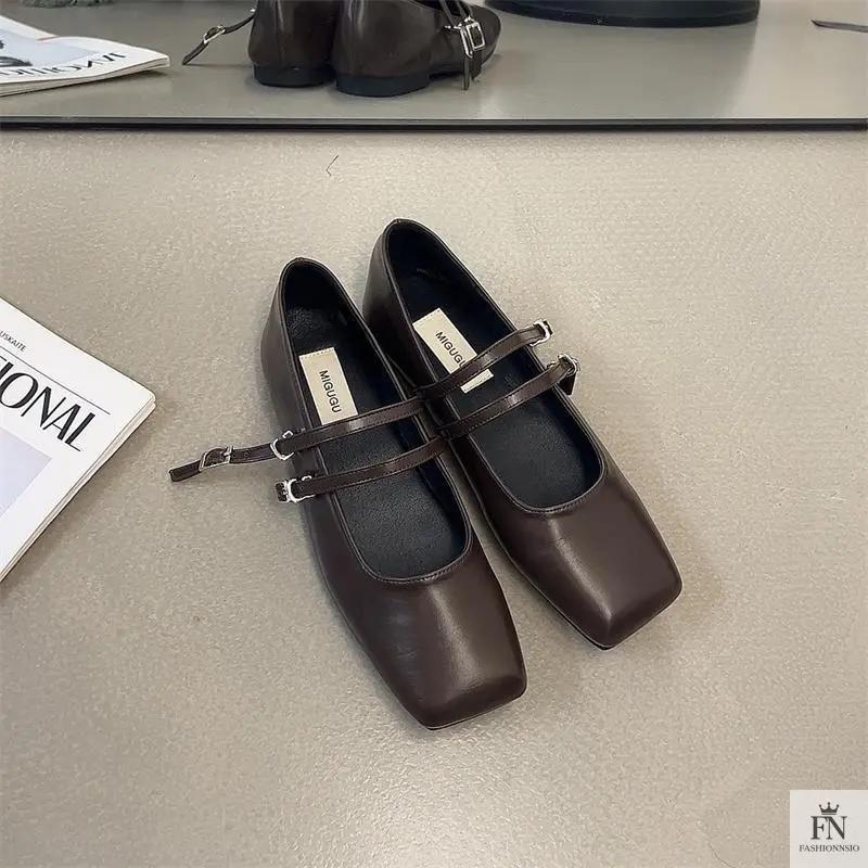 Square Toe Strap Women Flats - Fashionnsio