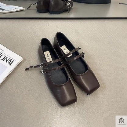 Square Toe Strap Women Flats - Fashionnsio