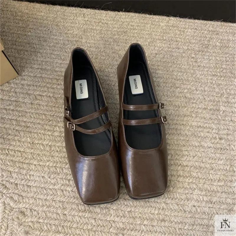 Square Toe Strap Women Flats - Fashionnsio