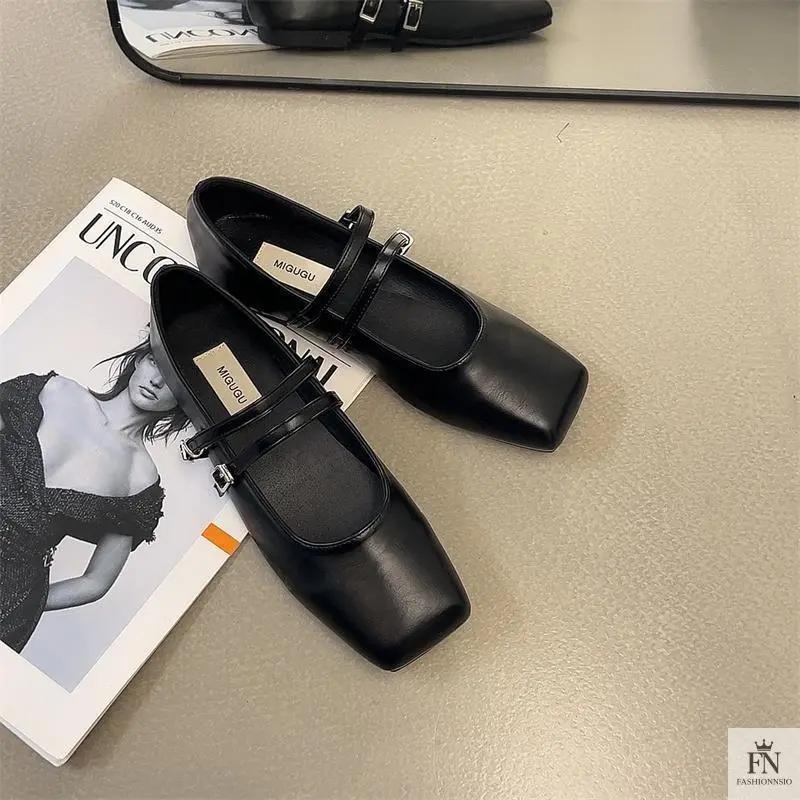 Square Toe Strap Women Flats - Fashionnsio