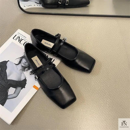 Square Toe Strap Women Flats - Fashionnsio