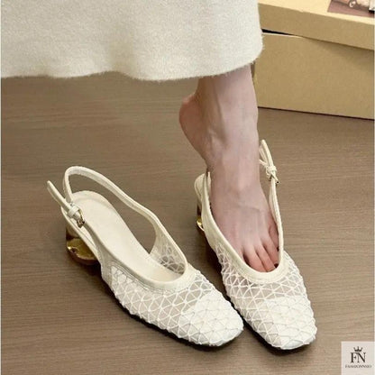 Square Toe Lace Flat Sandals - Fashionnsio