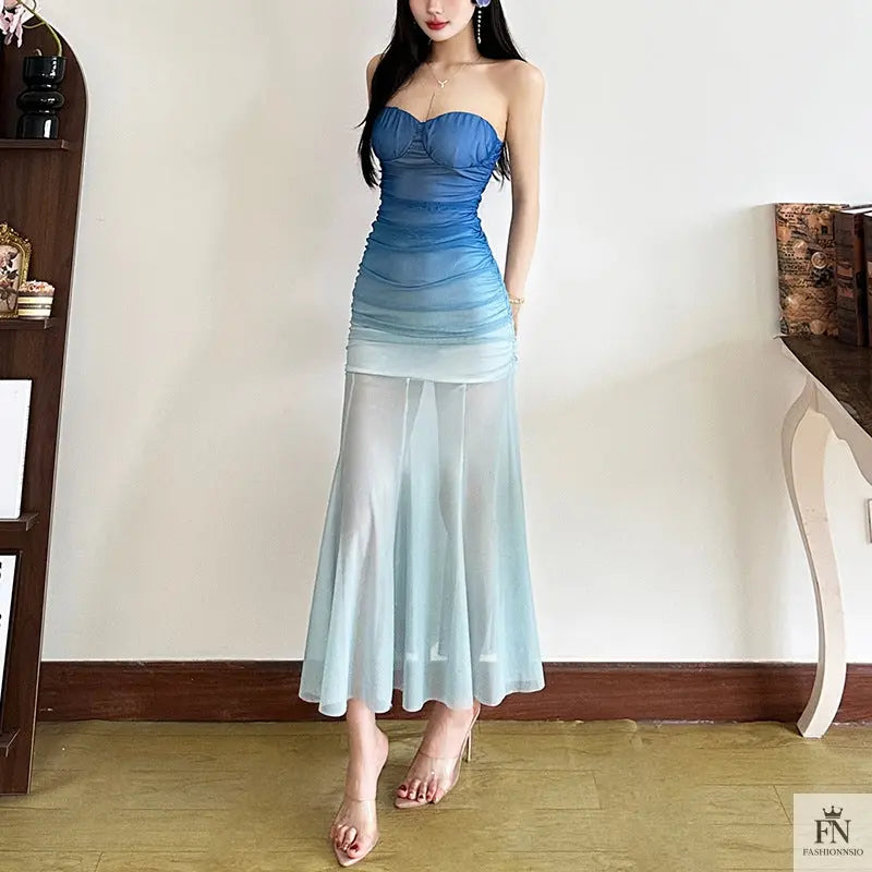 Strapless Gradient Maxi Dress - Fashionnsio