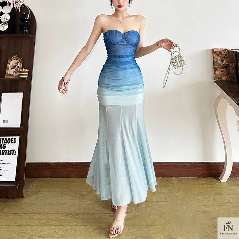 Strapless Gradient Maxi Dress - Fashionnsio