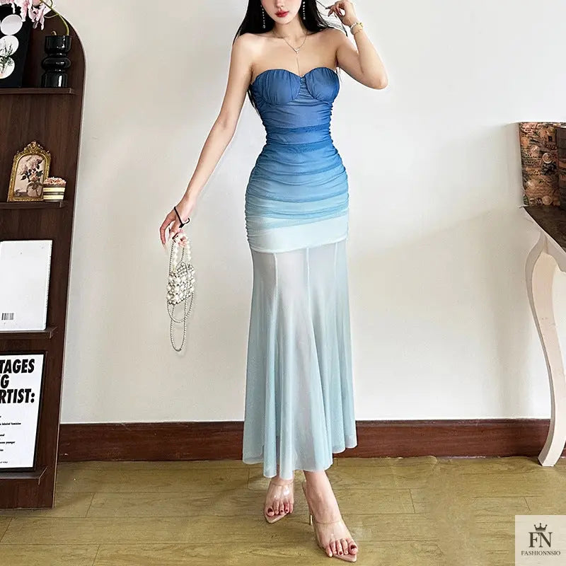 Strapless Gradient Maxi Dress - Fashionnsio