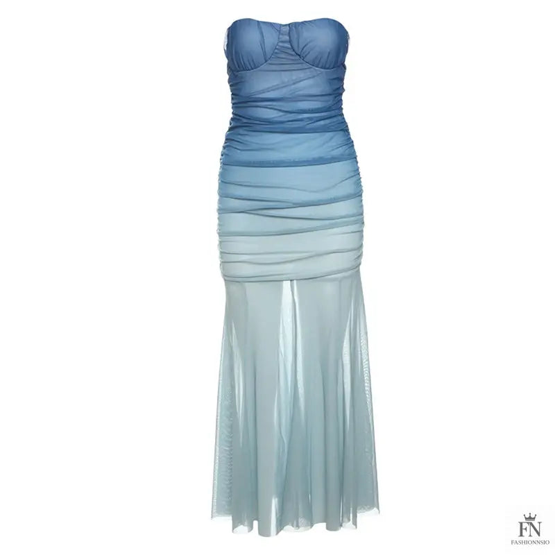 Strapless Gradient Maxi Dress - Fashionnsio