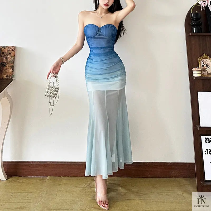 Strapless Gradient Maxi Dress - Fashionnsio