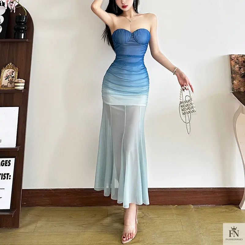 Strapless Gradient Maxi Dress - Fashionnsio