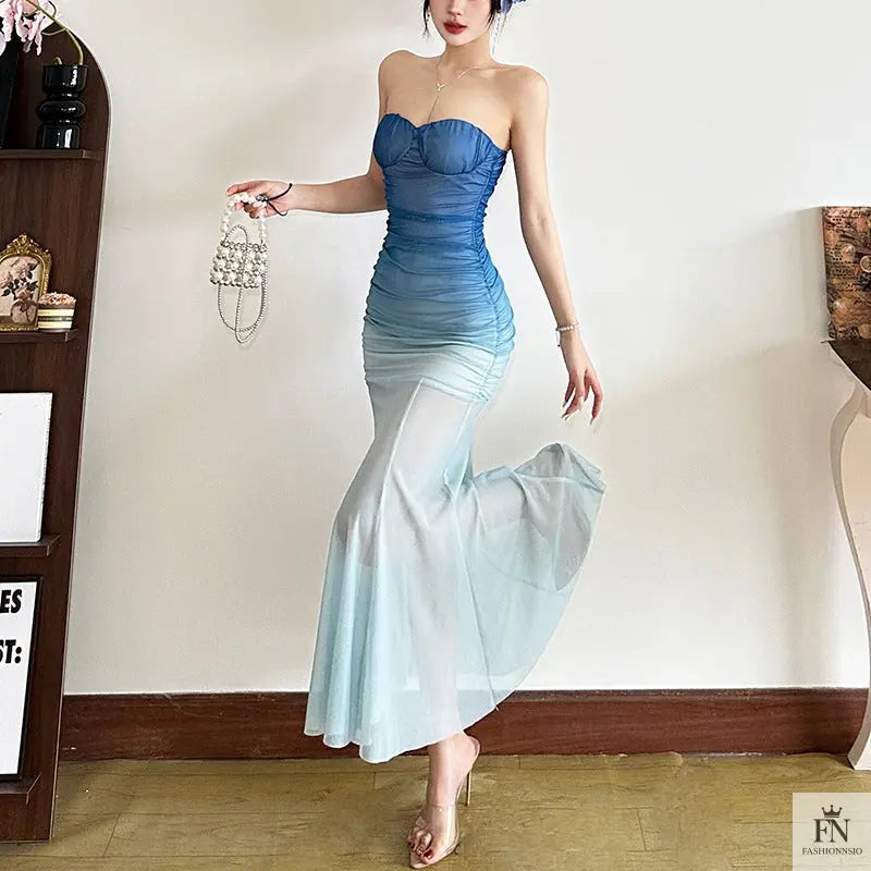Strapless Gradient Maxi Dress - Fashionnsio