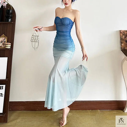 Strapless Gradient Maxi Dress - Fashionnsio