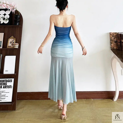Strapless Gradient Maxi Dress - Fashionnsio