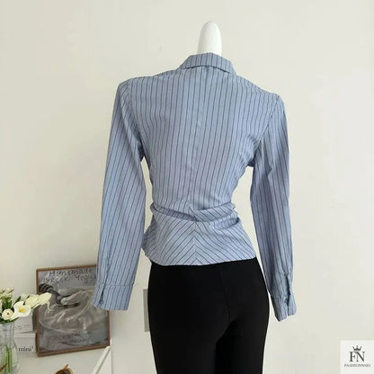 Striped Irregular Waist Fitted Shirts - Fashionnsio