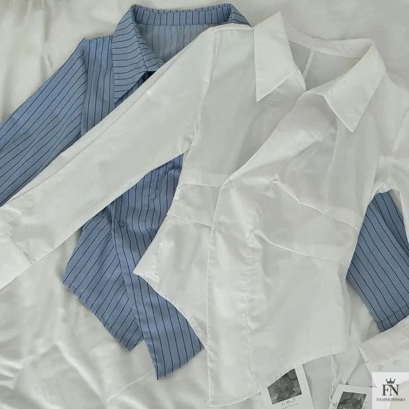 Striped Irregular Waist Fitted Shirts - Fashionnsio