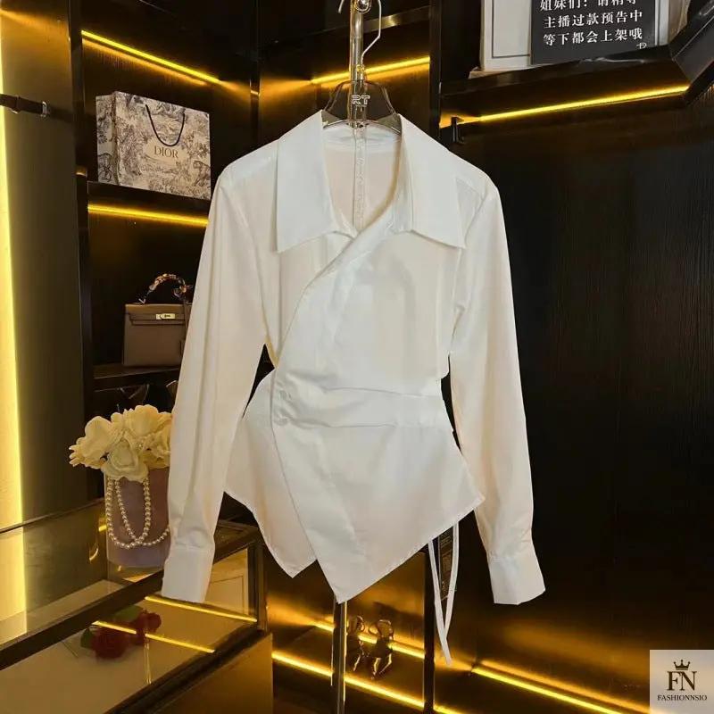 Striped Irregular Waist Fitted Shirts - Fashionnsio