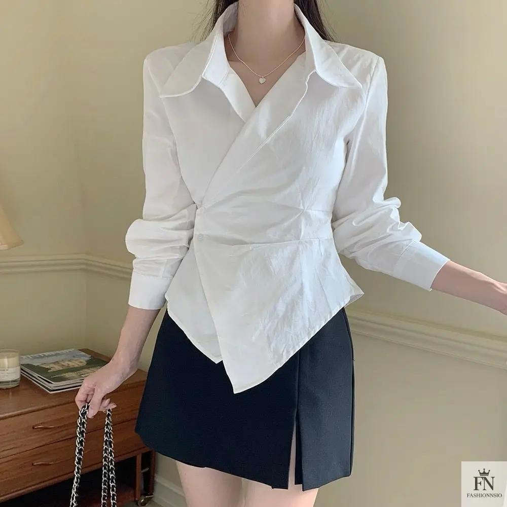 Striped Irregular Waist Slim Shirts - Fashionnsio