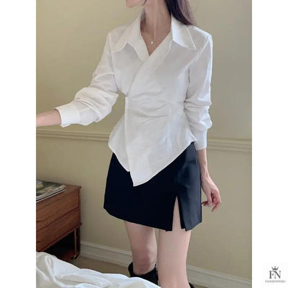 Striped Irregular Waist Slim Shirts - Fashionnsio