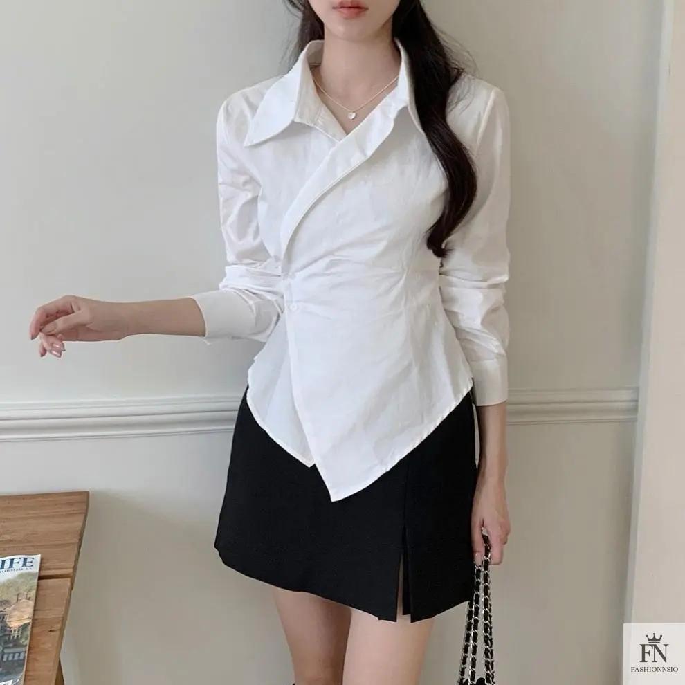 Striped Irregular Waist Slim Shirts - Fashionnsio
