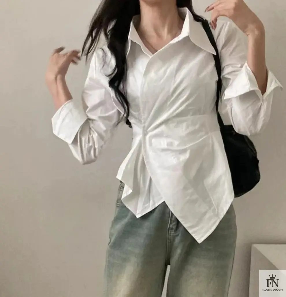 Striped Irregular Waist Slim Shirts - Fashionnsio