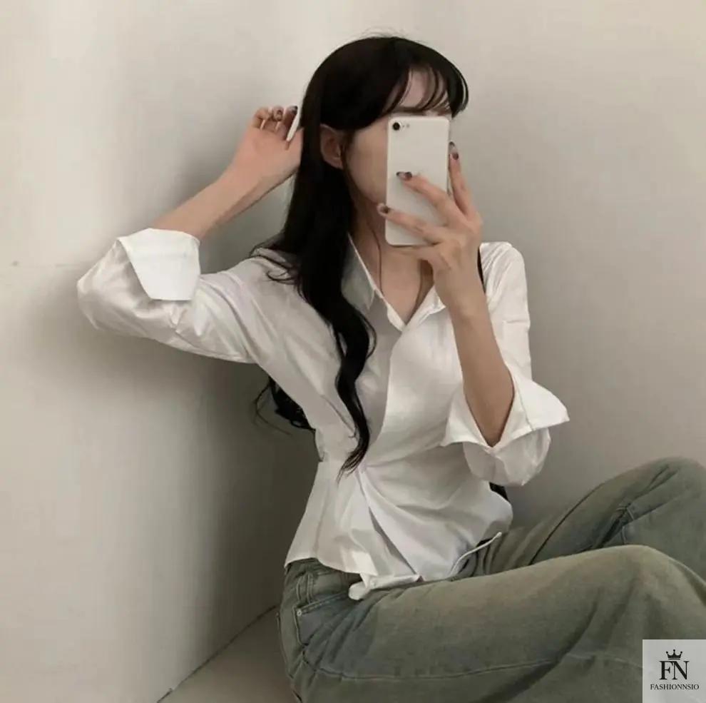 Striped Irregular Waist Slim Shirts - Fashionnsio