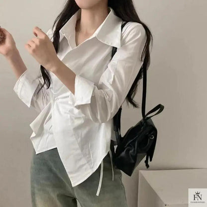 Striped Irregular Waist Slim Shirts - Fashionnsio