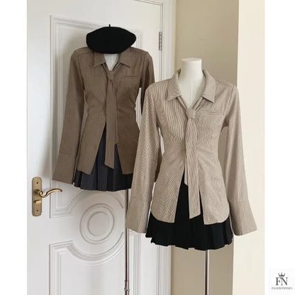 Striped Women Shirt With Tie - Fashionnsio