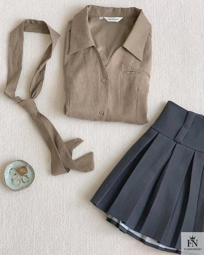 Striped Women Shirt With Tie - Fashionnsio