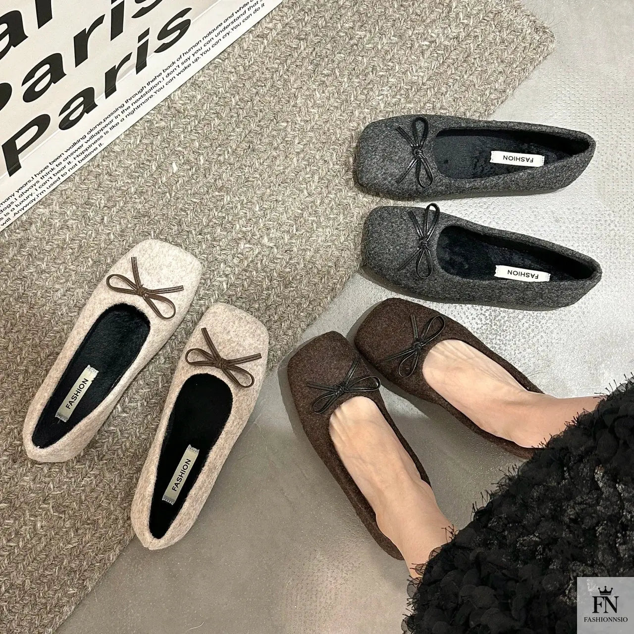 Suede Bow Ballerina Flats - Fashionnsio