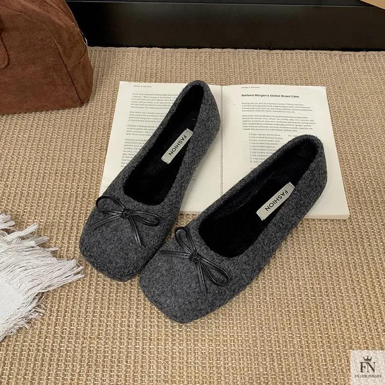 Suede Bow Ballerina Flats - Fashionnsio