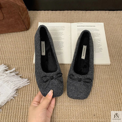 Suede Bow Ballerina Flats - Fashionnsio