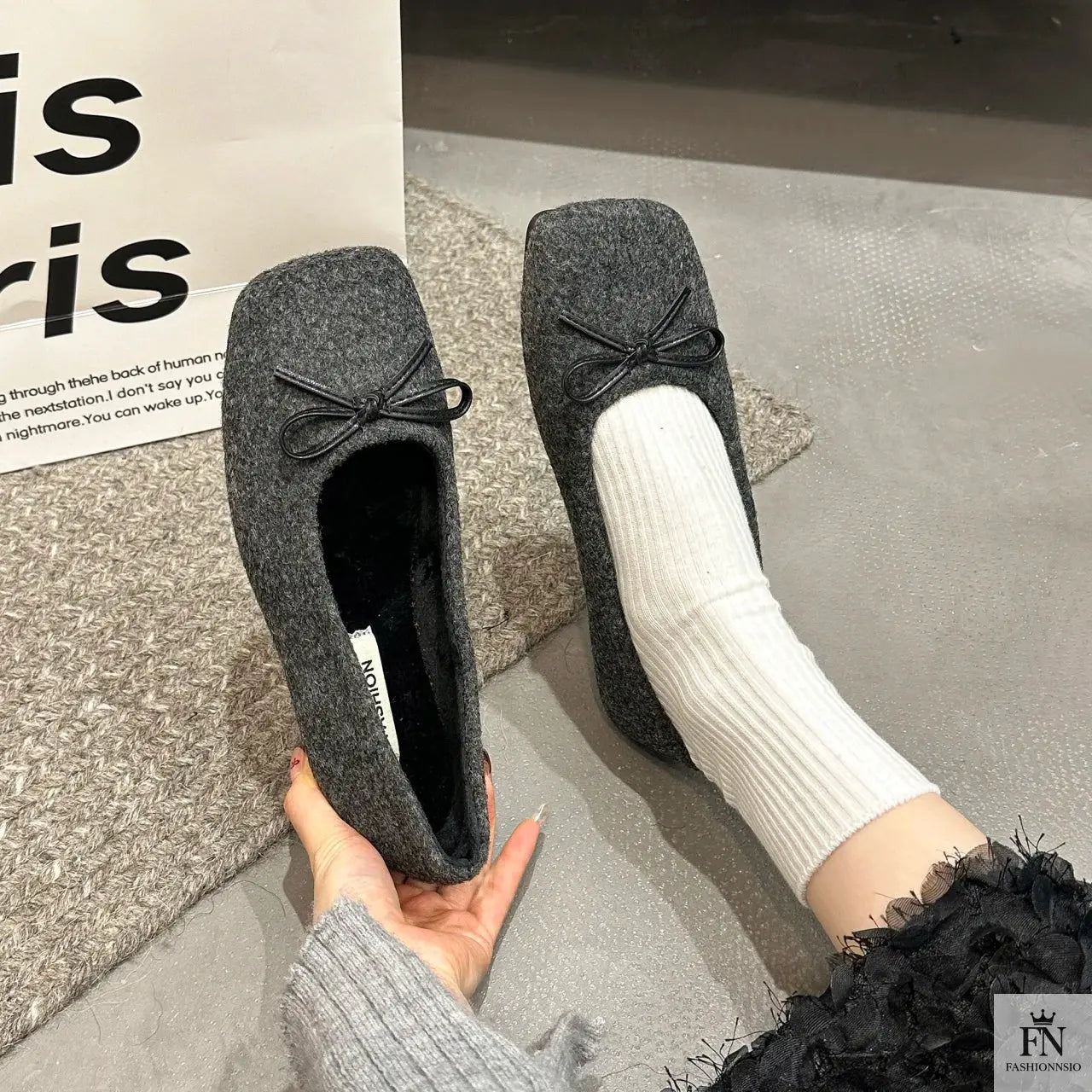 Suede Bow Ballerina Flats - Fashionnsio