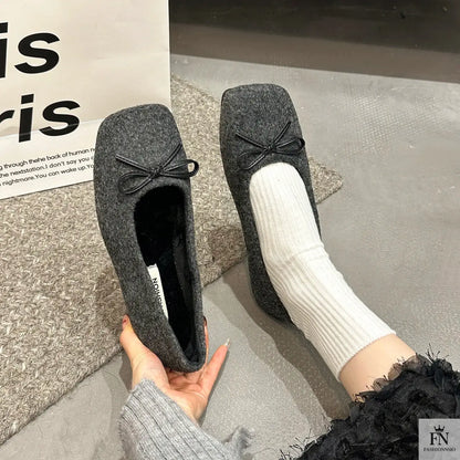 Suede Bow Ballerina Flats - Fashionnsio