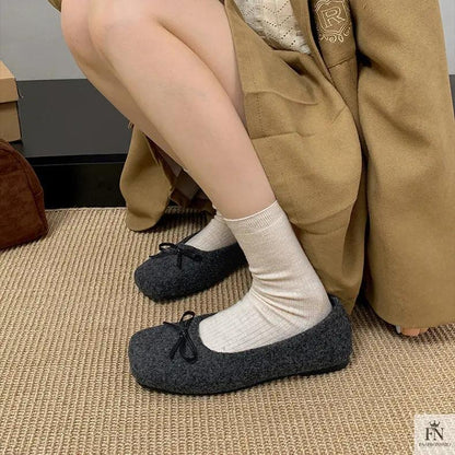 Suede Bow Ballerina Flats - Fashionnsio