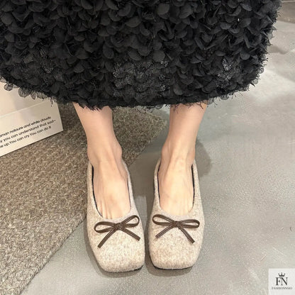 Suede Bow Ballerina Flats - Fashionnsio