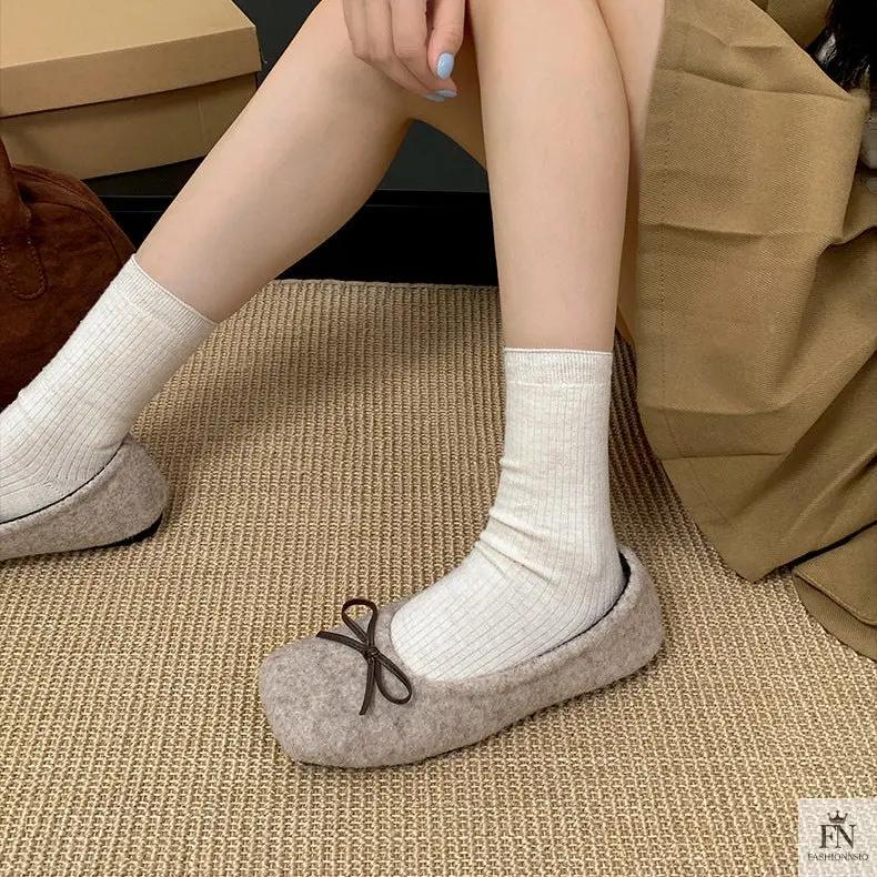 Suede Bow Ballerina Flats - Fashionnsio