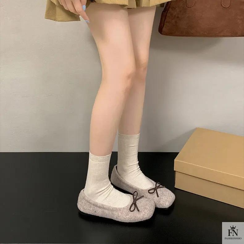 Suede Bow Ballerina Flats - Fashionnsio