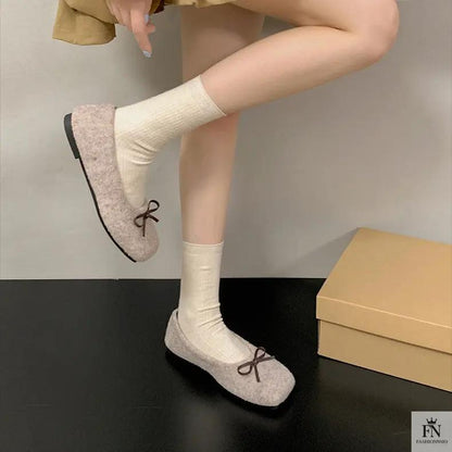 Suede Bow Ballerina Flats - Fashionnsio