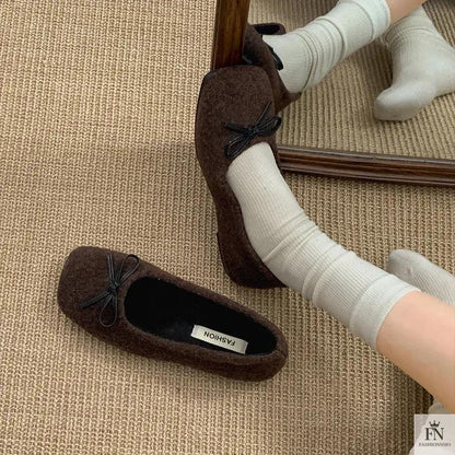 Suede Bow Ballerina Flats - Fashionnsio