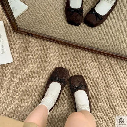 Suede Bow Ballerina Flats - Fashionnsio