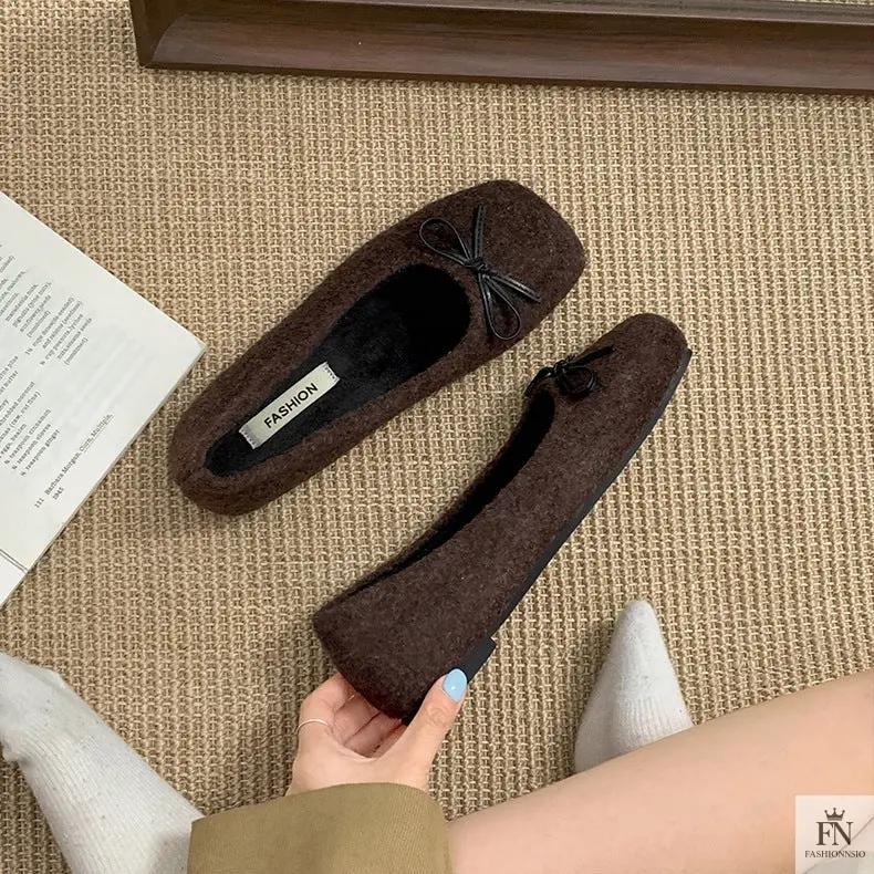 Suede Bow Ballerina Flats - Fashionnsio